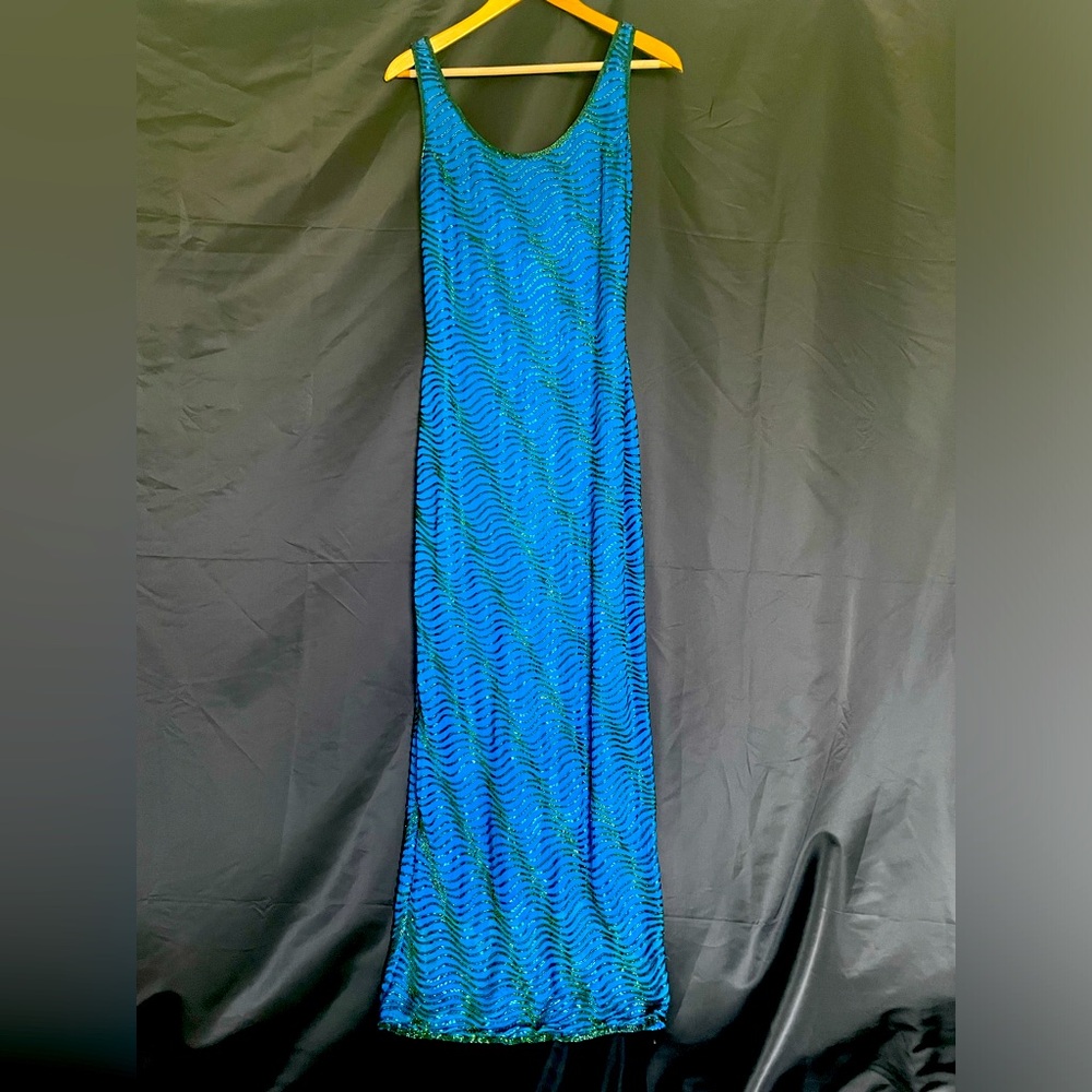 Vintage Scala Beaded Blue Green Gown